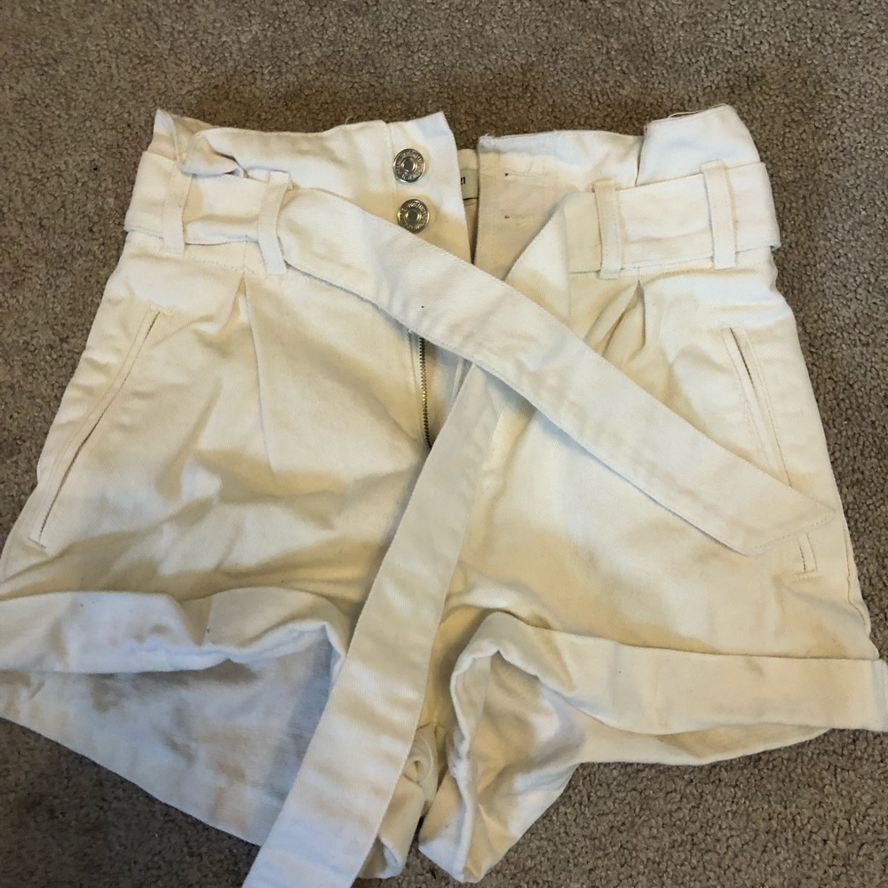 White paper bag denim shorts